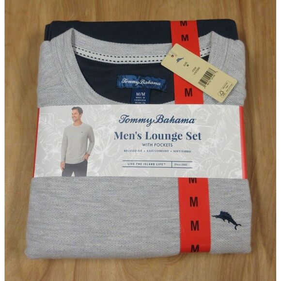 TOMMY BAHAMA Mens 2-piece Relaxed Fit Lounge Set Sz M Blue Gray Soft Pajamas NWT - Picture 6 of 11